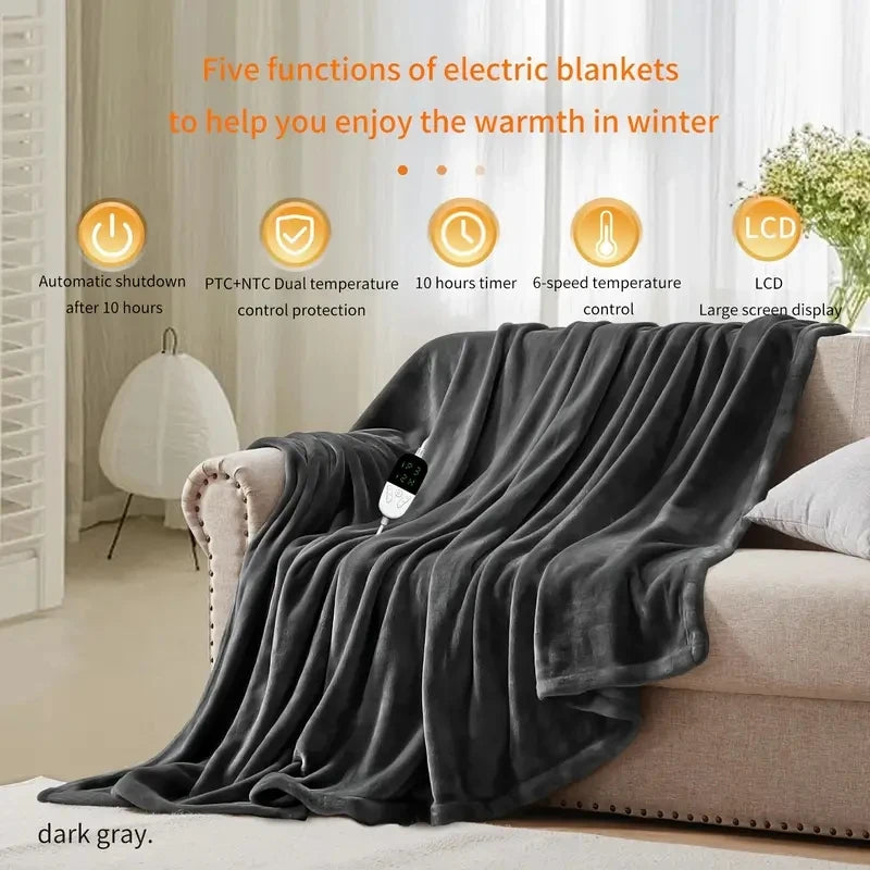 150x180cm Heated Blanket-Electric Blanket,Soft Heated Throw Blanket with 6 Heating Levels & 4 Hours auto-Off