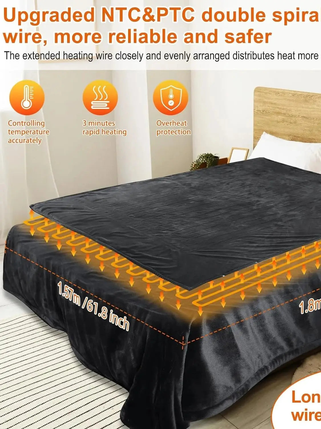 150x180cm Heated Blanket-Electric Blanket,Soft Heated Throw Blanket with 6 Heating Levels & 4 Hours auto-Off